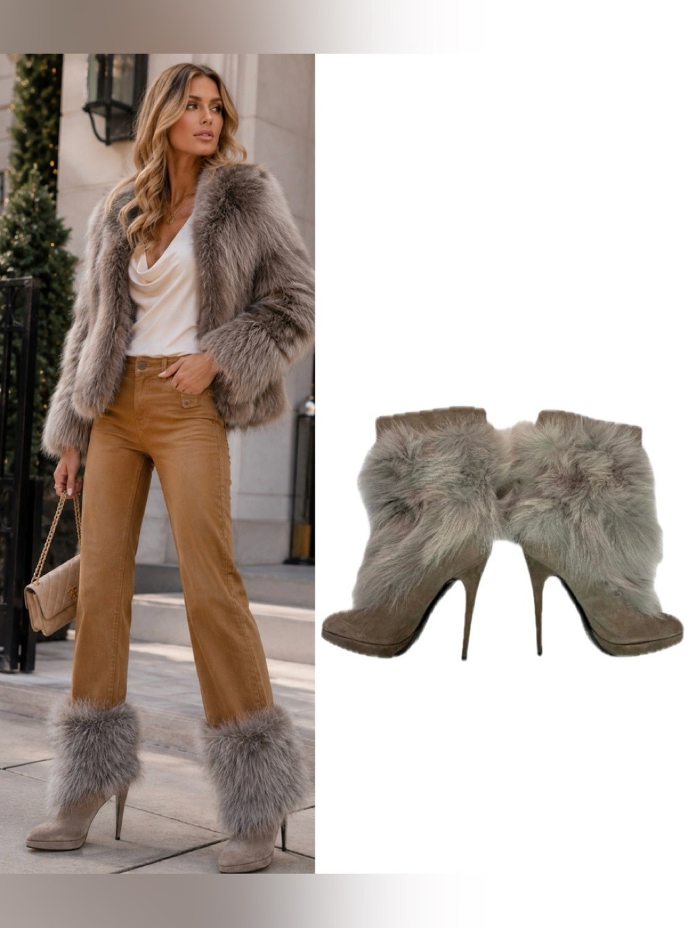 Di Beatrice Gray suede rabbit fur boots size 39